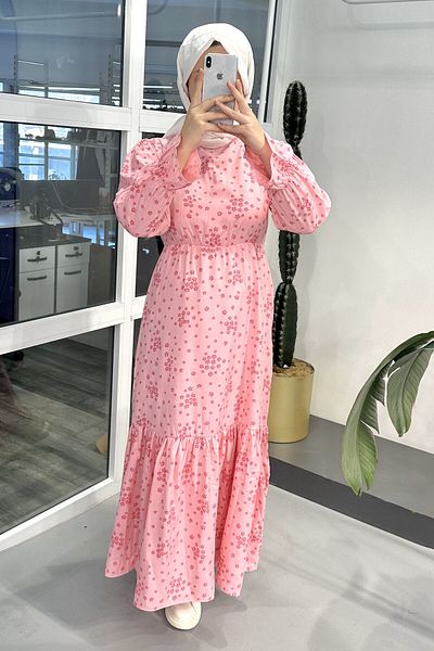ModaSelin Ms210 Viscose Elastic Print Pink Dress