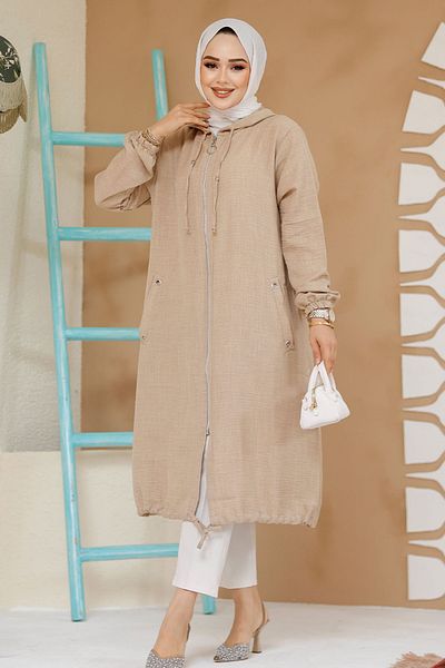 Neva Style Șapcă Hijab Bej cu fermoar - 70792BEIG
