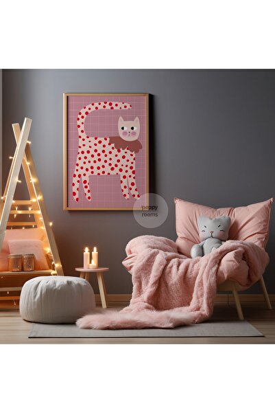 Peppy Rooms Doğal Ahşap Çerçeveli Çocuk Odası Tablo Sevimli Kedi PEPPY-0056