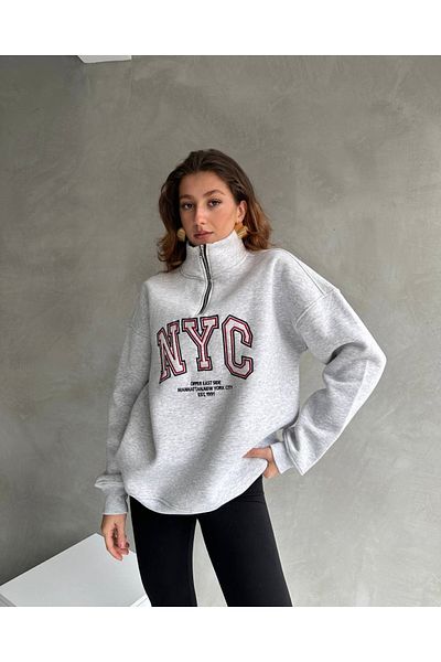 shopshop Hanorac de bază oversize cu jumătate de fermoar pentru femei