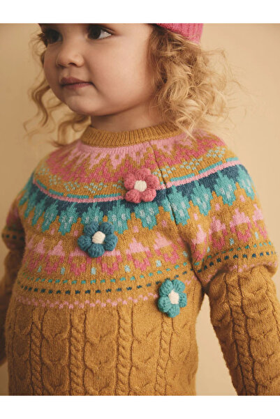 Next Baby Koyu Sarı - Farklı Desenli Kazak Elbise