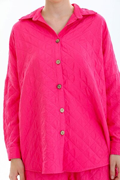 Reji Quilted Diamond Patterned Loose Shirt