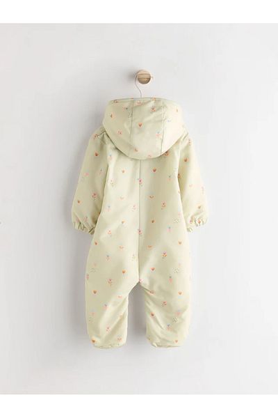 Next Baby Green Ditsy and Blue Dino- Patterned Baby One-Piece Hooded Romper