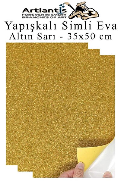 Artlantis Altın Sarı Yapışkanlı Simli Eva 35x50 cm 3 Adet Simli Yapışkanlı Eva Süngeri Okul Kreş Anasınıfı Eli