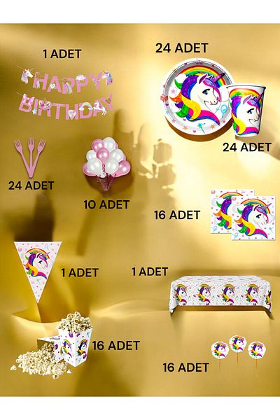 VibeHome Unicorn Themed Ultra Luxury Set for 24 - Birthday Party and Fun Events
