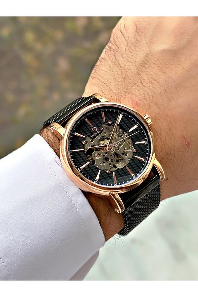 DAVID GUNER Automatic Mechanism Black Color Steel Band Men's Wrist Watch 8232R2
