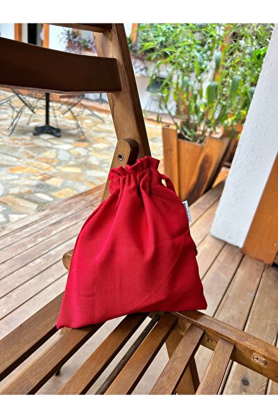 Sumicorn Design Kırmızı Ekolojik Bez Kese,Keten Büzgülü İpli Düzenleyici Kese...