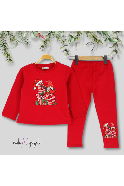 Atabay Kids Red Christmas Tights Set for Girl - Raster Detail