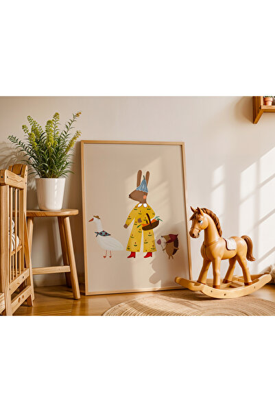 Peppy Rooms Doğal Ahşap Çerçeveli Çocuk Odası Tablo İllüstrasyon Hayvanlar PEPPY-0058