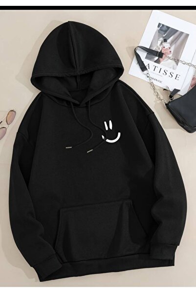 LG LAGULER Smiley Face cu imprimeu supradimensionat Fleece Toamnă/Iarnă Soft Swea tricou