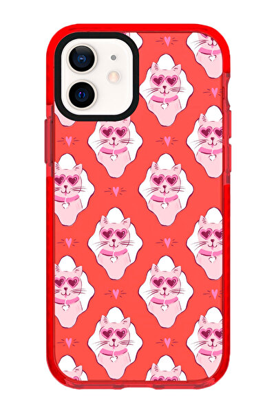 shoptocase iPhone 11 Uyumlu Kenar Korumalı Lovely Cat Desenli Kırmızı Telefon...