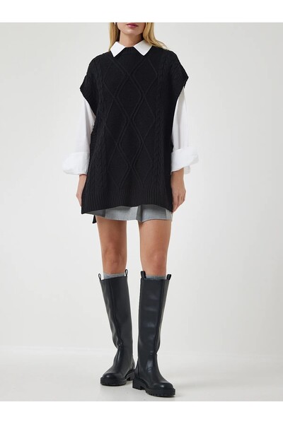 moda mh Women's Adjustable Patterned Side Tie 75 cm Sweater