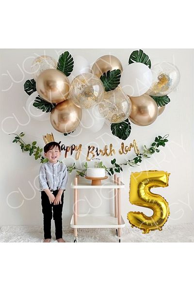 CUGY Boy & Girl Birthday Decoration 1-9 Years Old Optional Party Set Gold Transparent White Balloon Set