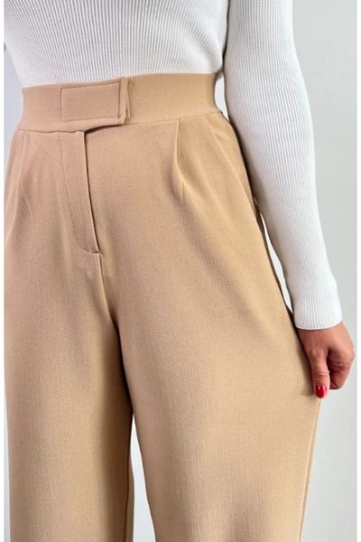 ModaDeniz Women's Camel Velcro Closure Comfortable Palazzo Lycra Stretchy Waist Pants