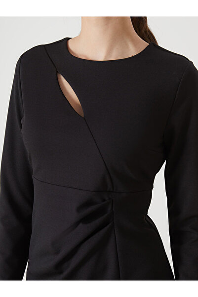 LC Waikiki Black Crew Neck Crepe Dress