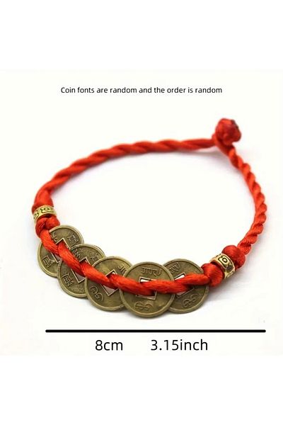 PİRAMİGO Handmade Red String Bracelet with Five Emperors' Money