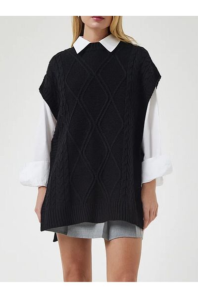 moda mh Women's Adjustable Patterned Side Tie 75 cm Sweater
