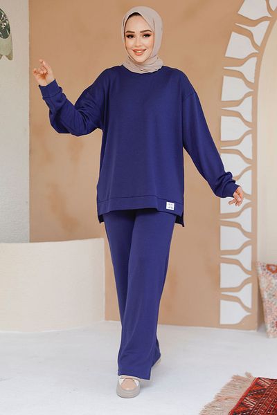 Neva Style Set dublu Hijab bleumarin 30187l
