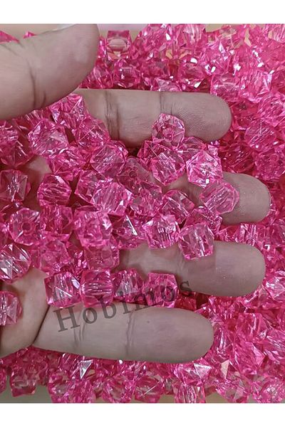 Hobimos 100Pcs 12 mm Pink Acrylic Cube Bag Jewelry Beads