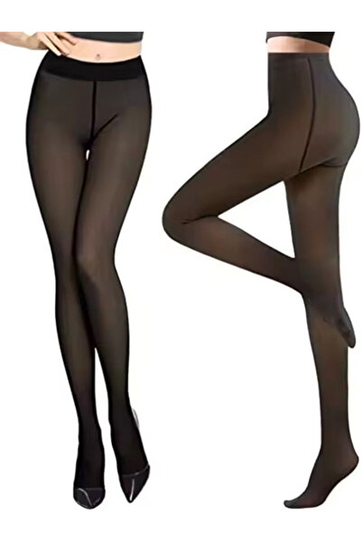 ByMisa Store Дамски термо чорапогащи с подплата от флийс и дизайн с крачол, черни чорапогащи от флийс с бикини, 220 г