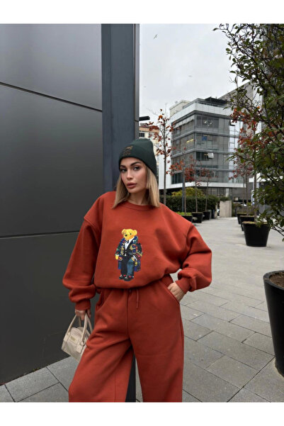 Kokosh moda Set de transpirație cu trei fire de culoare cărămidă