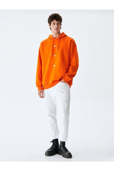Ltb Orange Sweatshirt with Hooded Slogan