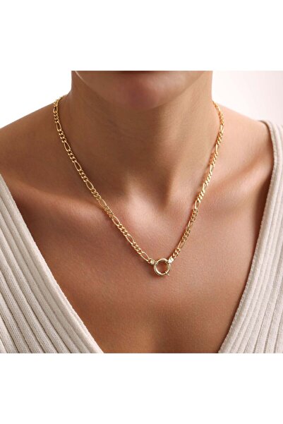 Sembol Gold Figaro Zincir Gemici Kilit 14 Ayar 45 cm (Charm'lık)