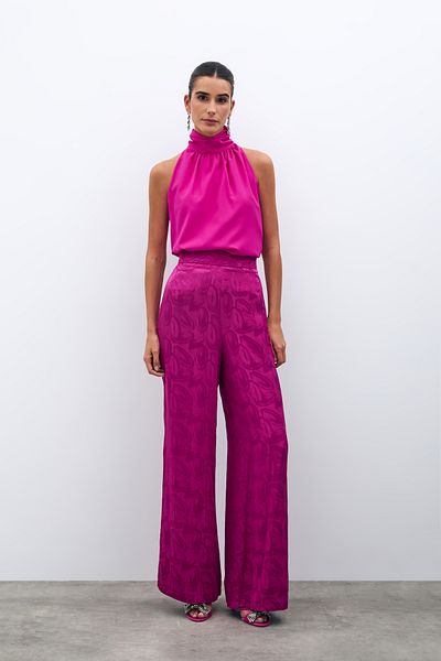 Sateen Fuchsia Jacquard Loose Trousers