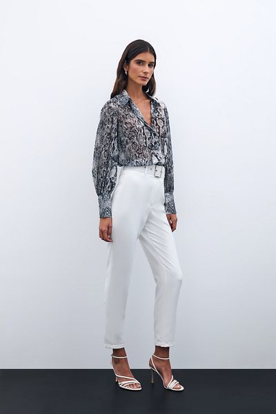 Sateen Pantaloni cu brâu cu talie înaltă - EKRU