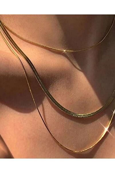 Stainless Kararmayan 14 K Gold Renk Italyan Ezme Zincir 60 Cm Kolye