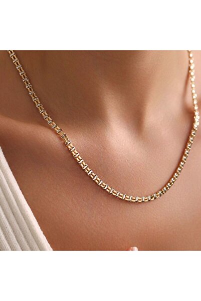 Sembol Gold Unisex Palet Tasarım Altın Zincir 50 cm