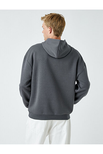 Koton Oversize Hooded Sweatshirt - Raised Butterfly Print, Bat Sleeve