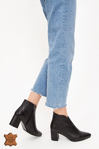 derithy Hakiki Deri Kalın Ökçeli Neolit Tbn Fermuarlı Önü Lastikli Fantazi Sivri Kışlık Bot-siyah-pyr1924