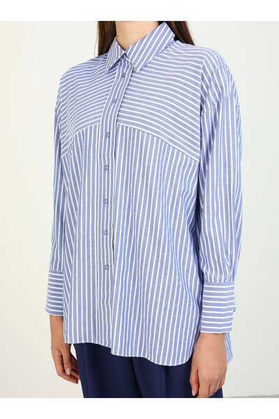 Benin Navy Blue Striped Cotton Poplin Shirt - Benin