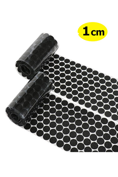 Dünya Magnet 100 Adet - Yuvarlak Cırt Bant, Çap: 1 Cm, Siyah, Yapışkanlı, Par...