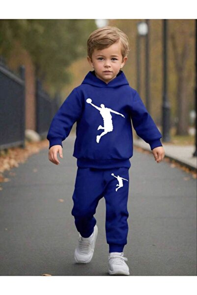 RENNA KİDS Boy Basketball Player Silhouette Printed Hooded Sweatshirt Tracksu...