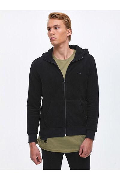 Ltb Hooded Zippered Fleece Black Cardigan