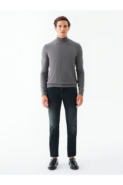 Ltb Stand Collar Knitwear Dark Gray Sweater