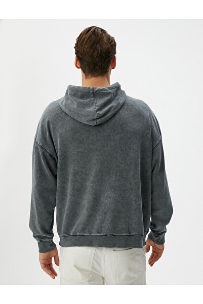 Koton Yıkamalı Hoodie Slogan Işlemeli Kanguru Cepli Rahat Kesim Şardonlu