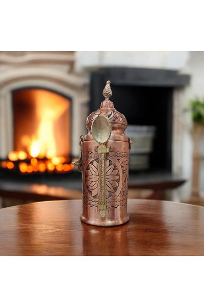 Bakır Center Stylish Design - Forged Copper Storage Box, Coffee and Spice Effect