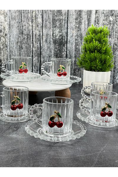 YzHome 6-Piece 12-Piece Beaded Glass Cherry Coffee Cup Set 90ml