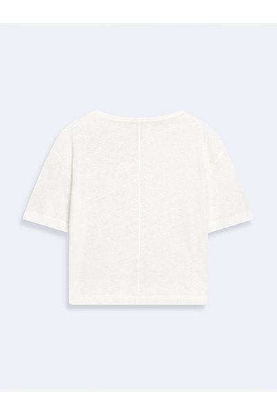 Ltb Boat Neck Short Sleeve Regular Cream T-Shirt