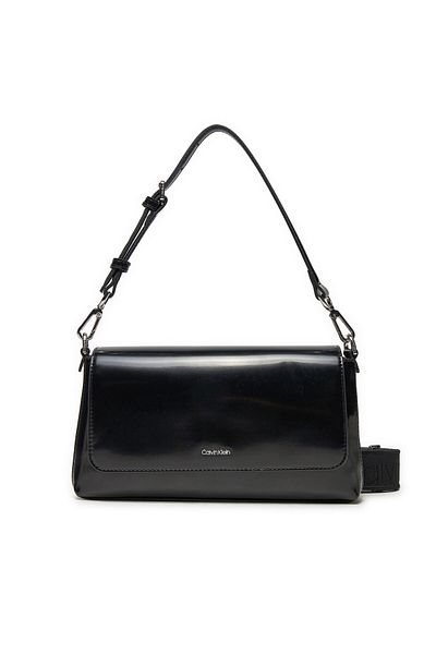 Calvin Klein Shiny Leather Black Shoulder Bag - Adjustable Strap and Internal Inner Pocket K60K 612885 -Beh