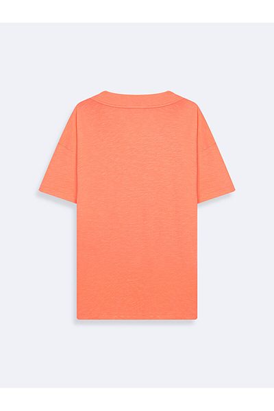 Ltb Tricou roz cu mânecă scurtă, cu decolteu în V