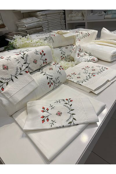 incisecrethome Handcrafted Needle Embroidered, Rococo Brazilian Embroidered Pique and Duvet Cover Set 7 Pieces