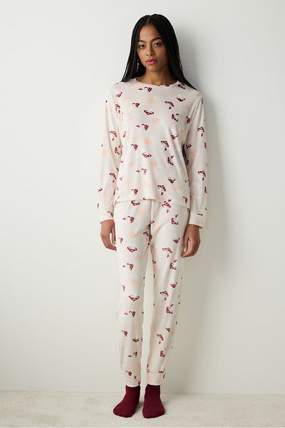 Penti Lässiges Fuzzy-Pyjama-Set in Beige mit Hose