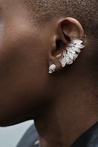 neslyaccessories Rodyum Renk Zirkon Taşlı Earcuff