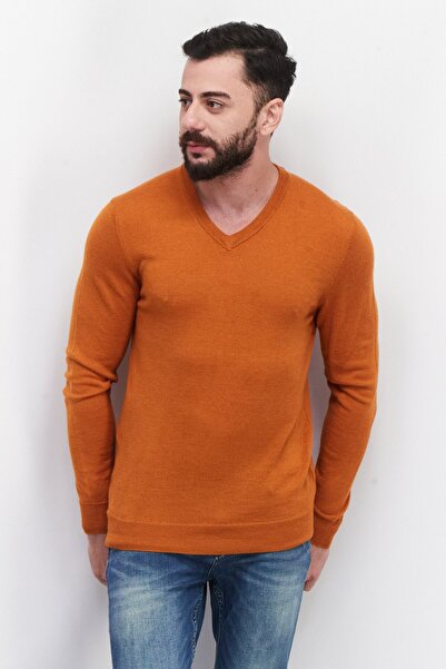 Club Room Men V-Neck Knitted Sweater, Pumpkin Latte