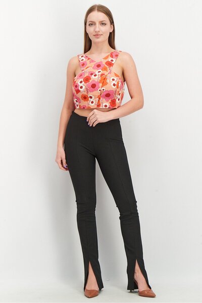 Reserved Women V-Neck Sleeveless Floral Print Top, Pink Combo