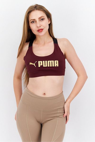 Puma Women Brand Logo Padded Sports Bra, Maroon